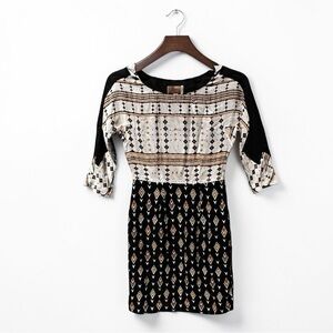 🌻Anthropologie Kachel Dress Mixed Silk Geometric Print Mini Size 0P > Petite